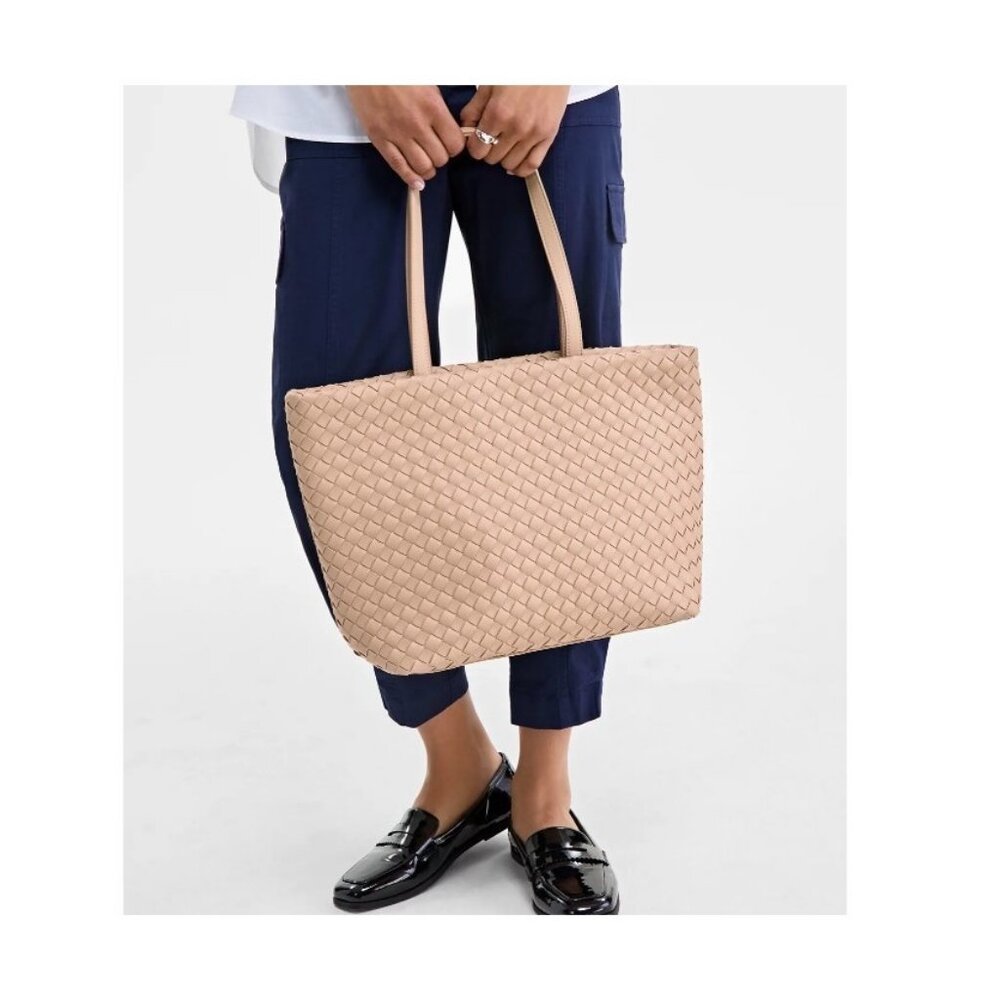 Macy's On 34th woven faux-leather extra large tote bag - Chai Pink